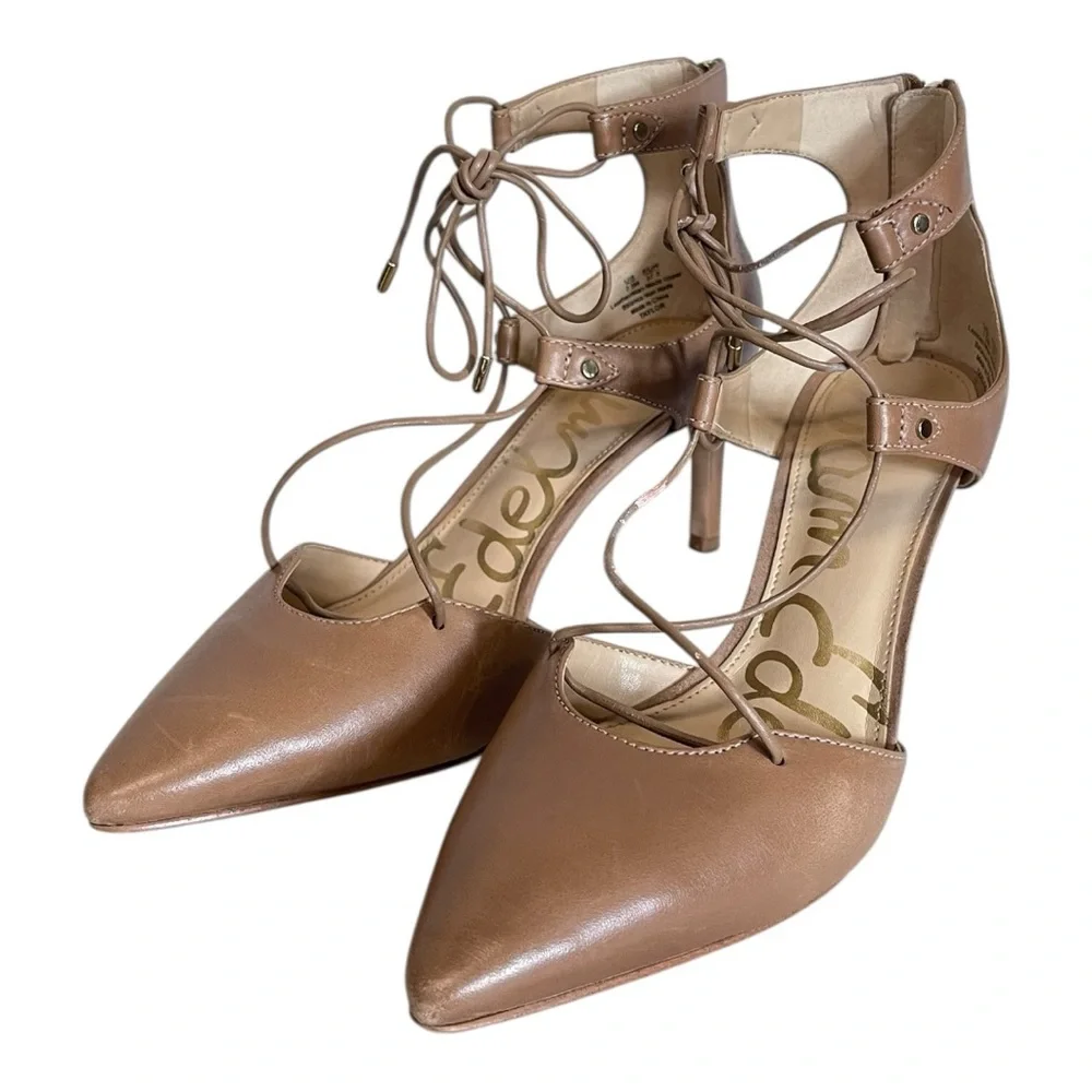 Sam Edelman | Taylor Lace Up‎ Pointy Nude Beige Heels 7.5